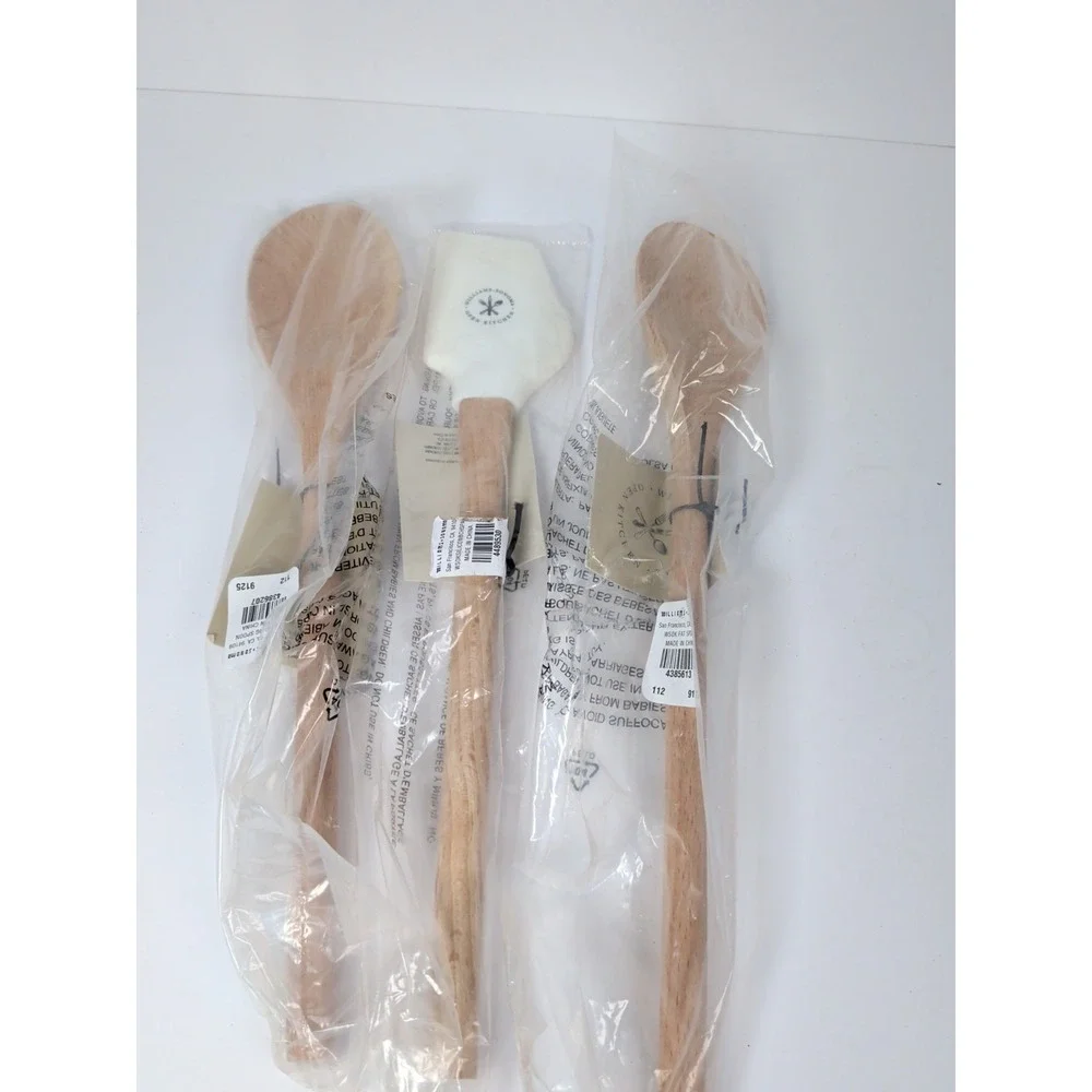 Williams Sonoma Open Kitchen Silicone Spatula & 2 Wooden Spoons - New